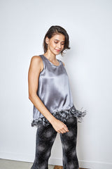 Top Agnès Soie et Plumes Gris