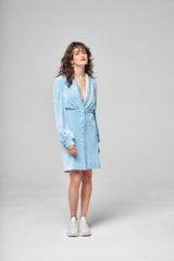 Robe Velours Deep V Bleu Ciel