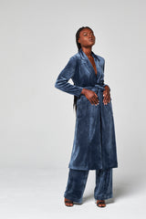 Veste Longue Joy Velours Bleu Gris