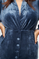 Robe Velours Deep V Bleu Gris