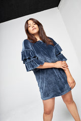 Robe Velours Inès Bleu Gris