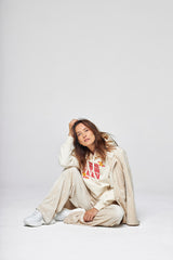 Sweat Coton Biologique Brodé Icônes Écru