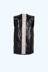 Gilet Cuir Vintage Brodé Noir