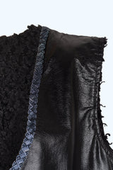 Gilet Cuir Vintage Brodé Noir