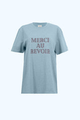 T-shirt Coton Biologique Merci Au Revoir Bleu Chiné
