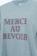 T-shirt Coton Biologique Merci Au Revoir Bleu Chiné