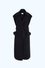 Gilet Cachemire Kyoto Fausse Fourrure Bleu Marine