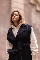 Gilet Cachemire Kyoto Fausse Fourrure Bleu Marine